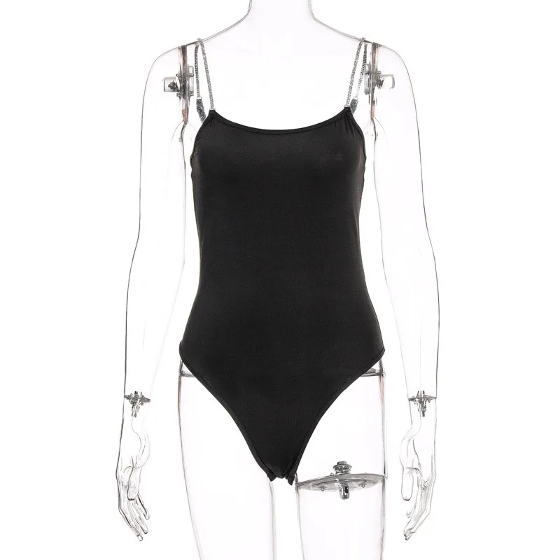 

2020 Sexy Bodysuits Women Fashion Solid Color Skinny Rompers Diamond Spaghetti Straps Sleeveless Women Jumpsuit Female Bodysuits