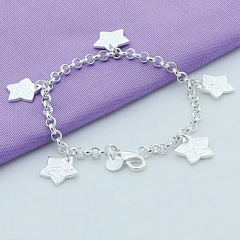 Женский браслет на цепочке Серебряное украшение 925 пробы со звездой неба |