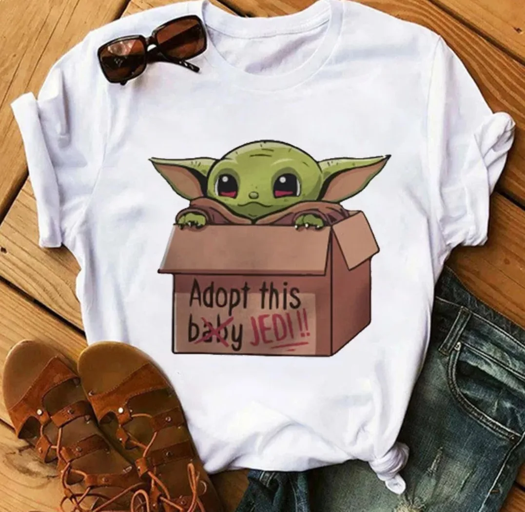 Disney с принтом из мультфильма для маленьких Йоды футболка женщин модные
