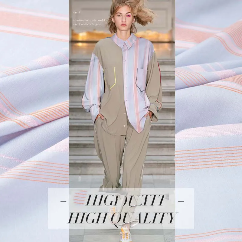 

142 см ширина 60 Тенсел хлопковая ткань высокого качества; Цвет Оранжевый оранжевая рубашка в полоску хлопчатобумажная ткань; Несминаемая тка...