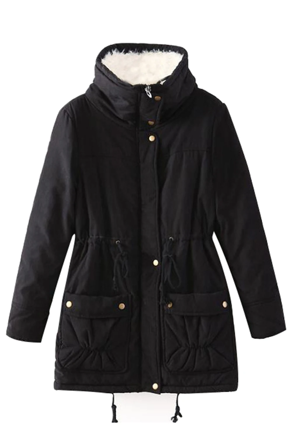 Winter Cotton Coat Women Solid Slim Snow Outwear Medium-long Wadded Jacket Thick Padded Warm Parkas Army Green | Женская одежда