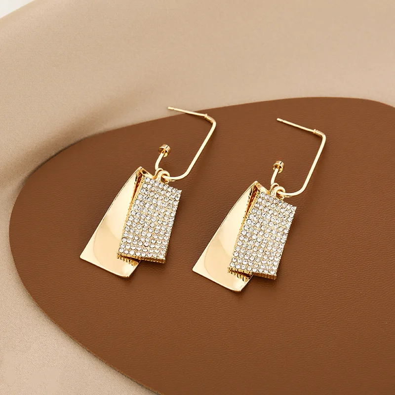 

New Creative Rectangular Inlaid Zircon Earrings Fashion Women's Holiday Party Exaggerated Jewelry Gifts