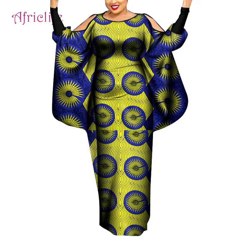 Africain Femme Print Dashiki Clothes Plus Size Women Dress Batwing Sleeve Ankara Lady Party Clothings WY8936