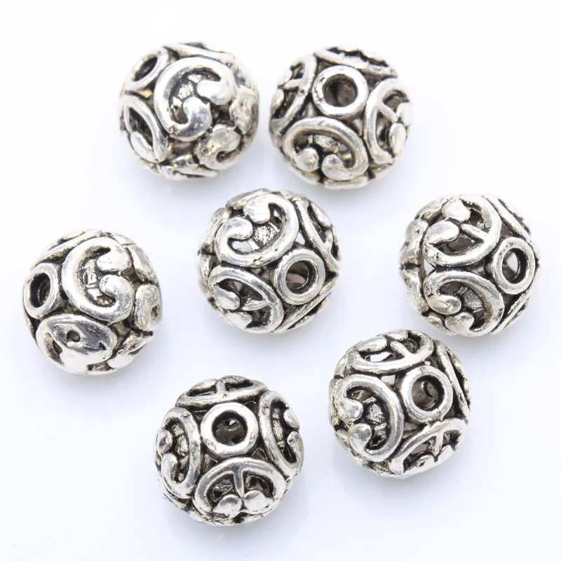10 pcs Fashion Jewelry Making Silver/Gold/Bronze Tibetan silver Round Shaped Hollow Spacer Bead Finding with Hole about 2mm |