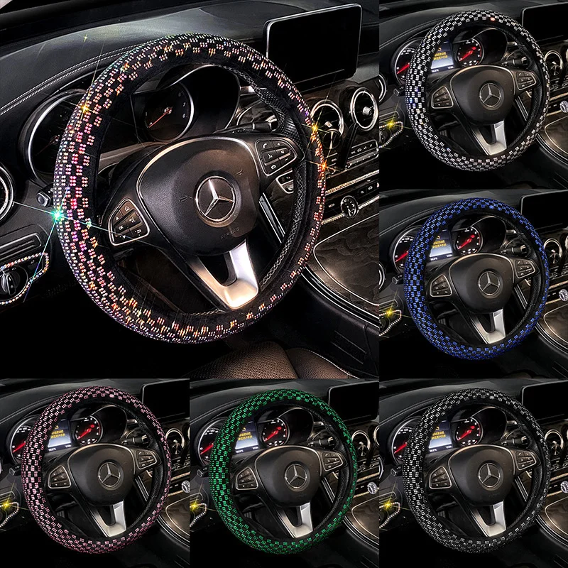 

Colored Rhinestone Crystal Car Steering Wheel Cover Diamond Universal Car Cover Auto Interior Accessories