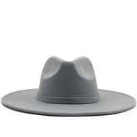 fedora wide brim hat for women solid color wool felt hat for men autumn winter panama gamble gray jazz cap