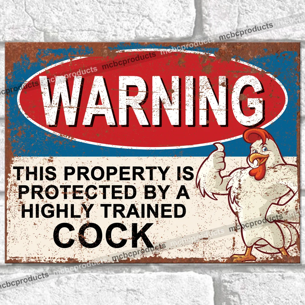 

PROPERTY PROTECTED BY COCK Funny Metal Signs Tin Wall Plaque Man Cave Sign UK