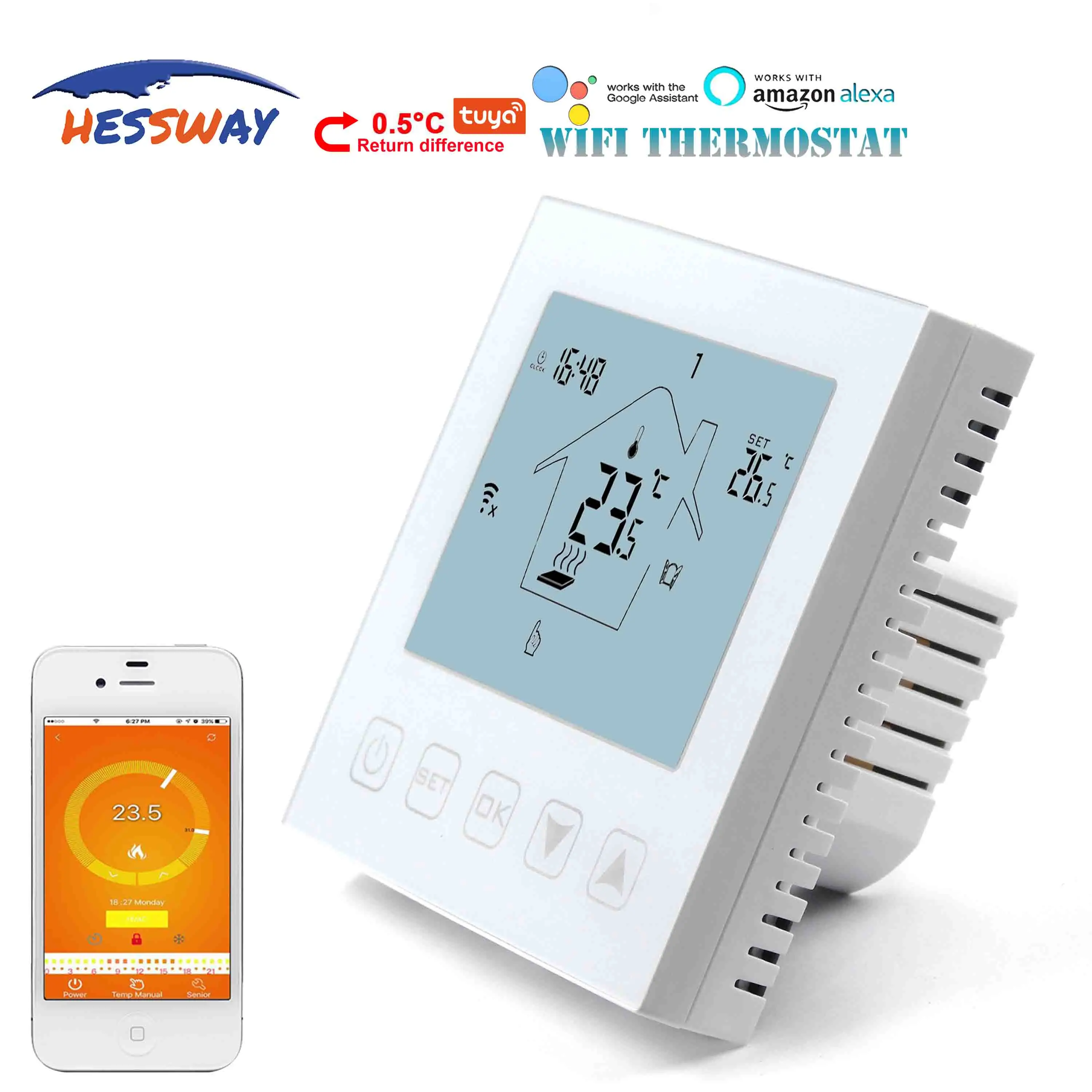 HESSWAY программируемый Электрический wifi термостат с отрицательным дисплеем и
