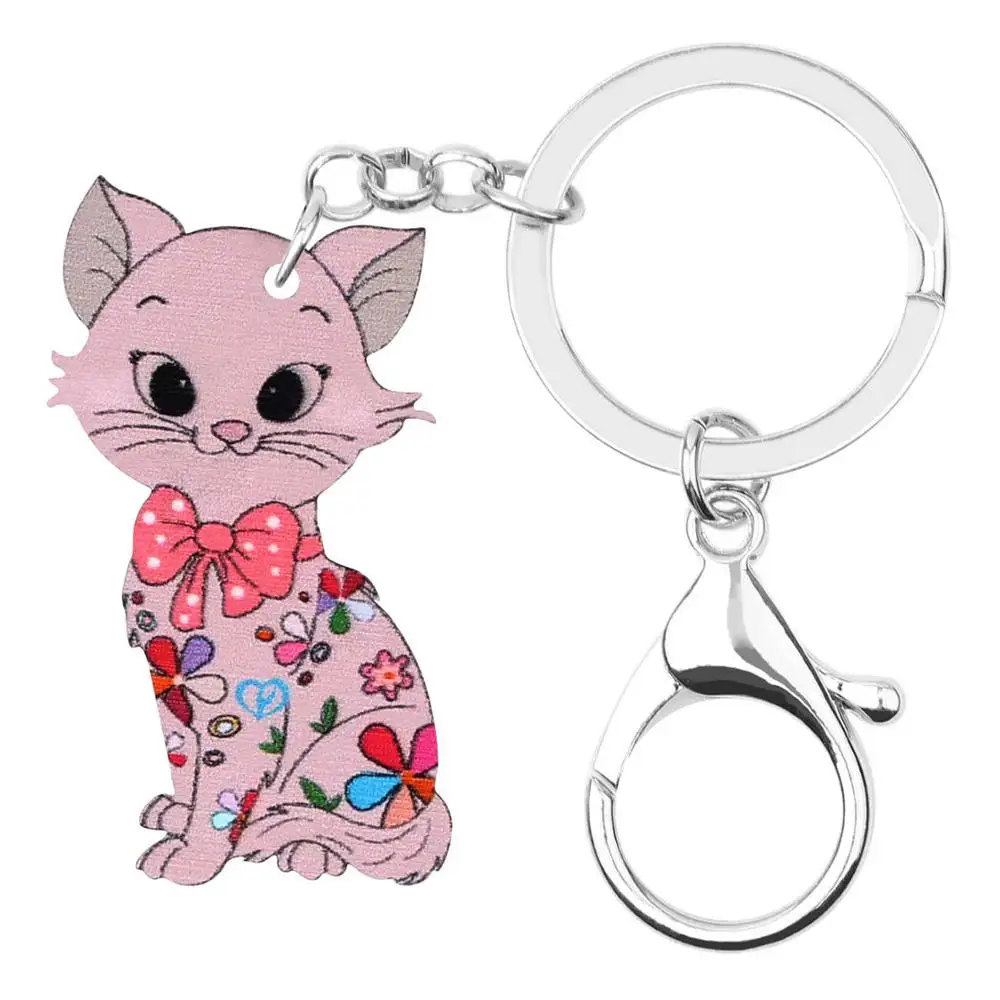 WEVENI Acrylic Anime Floral Bow-knot Cat Key Chains Rings Animal Keychain Jewelry For Women Girls Bag Car Purse Decorations Gift | Украшения