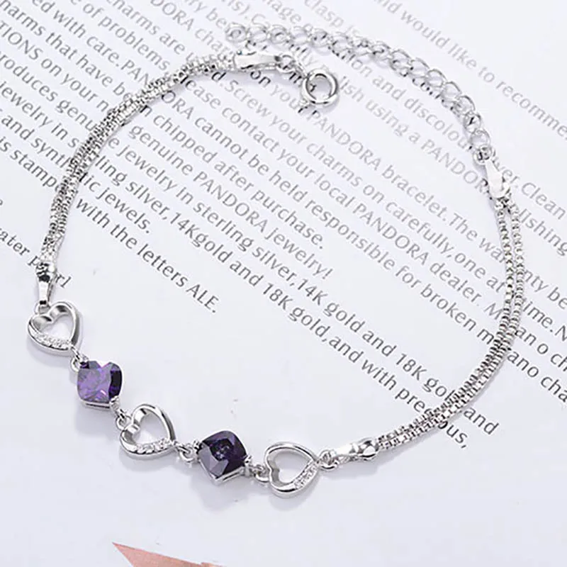 Bague Ringen, Нежный Аметист, в форме сердца, браслет-цепочка для женщин, драгоценный камень, серебро, 925, ювелирное изделие, для свиданий, помолвки