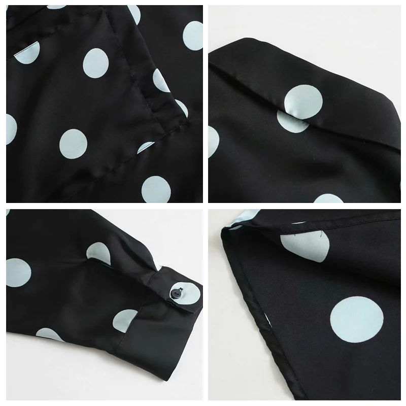 ROHOPO отложной воротник белая Polk Dot черная блузка длинный рукав круглый край