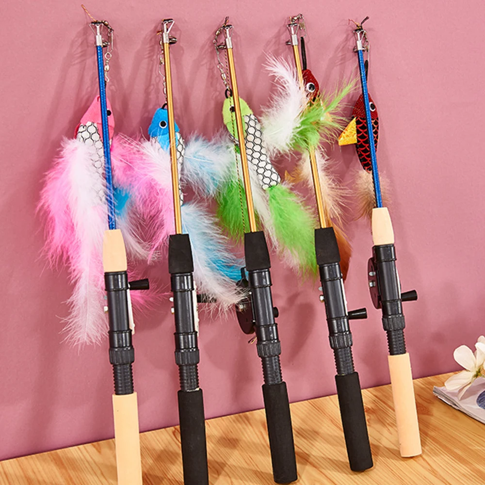 Телескопические перышки в форме рыбы палка для кошки игрушки питомцев удочки