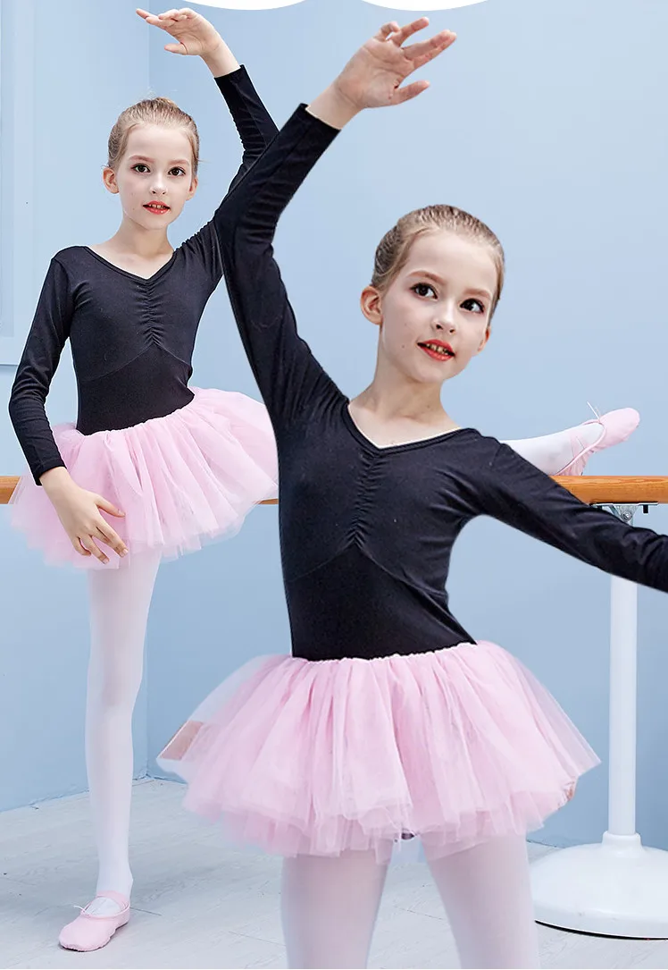 Балетное платье для детей с длинным рукавом из хлопка танцев балетное