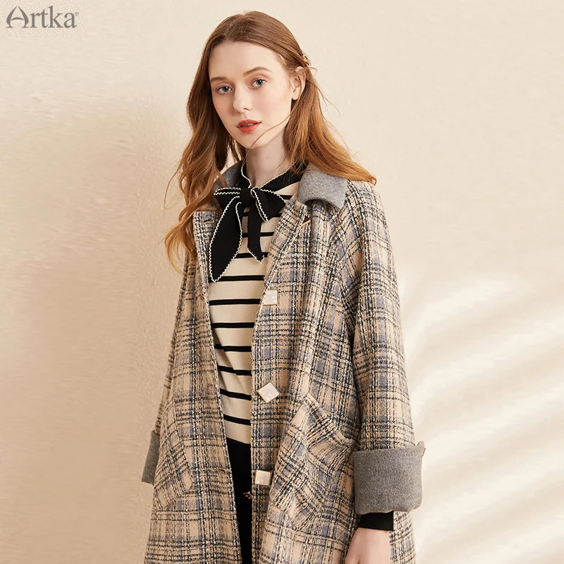 

Пальто женское Шерстяное в клетку, длинное, в винтажном стиле, FA25001Q, зима 2020