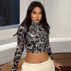 Женская облегающая футболка с длинным рукавом и высоким воротником