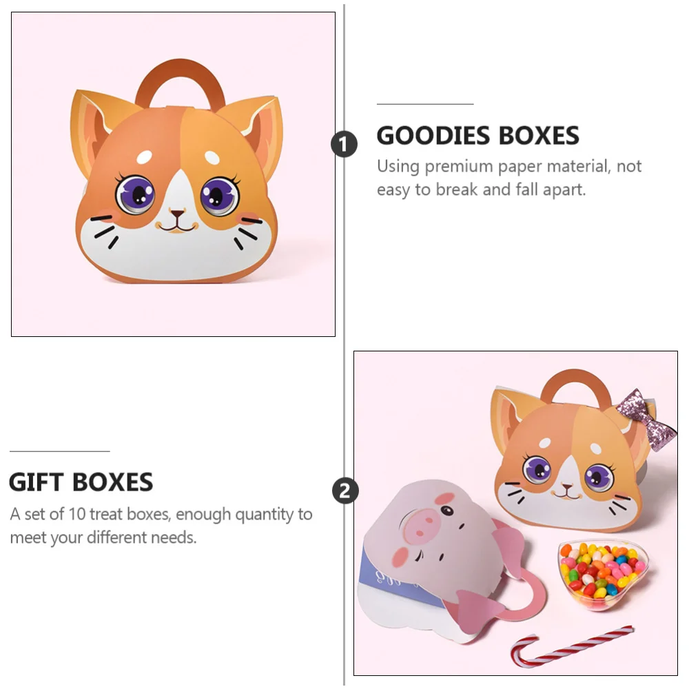 

10Pcs Treat Boxes Paper Candy Boxes Cat Shape Gift Boxes Goodies Boxes