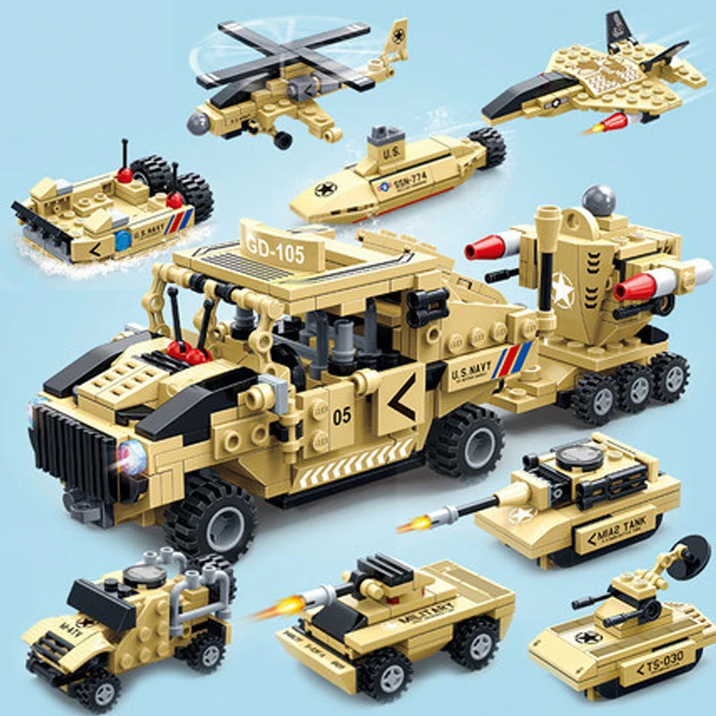 

Children's Military Hummer Model Super Team Series 8 in 1 Boy Chariot Building Blocks Assembled Toys