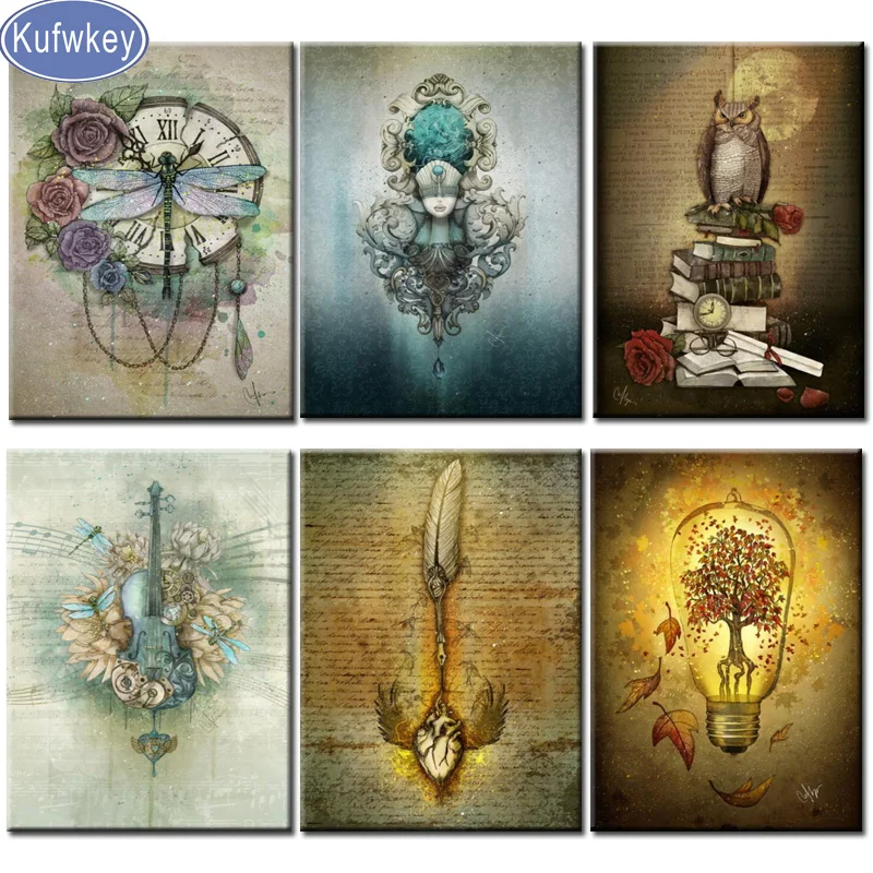 

Картина в стиле стимпанк, перо, цветы, скрипка, девушка, искусство, вышивка крестом, Алмазная мозаика, сделай сам, алмазная живопись, домашний...