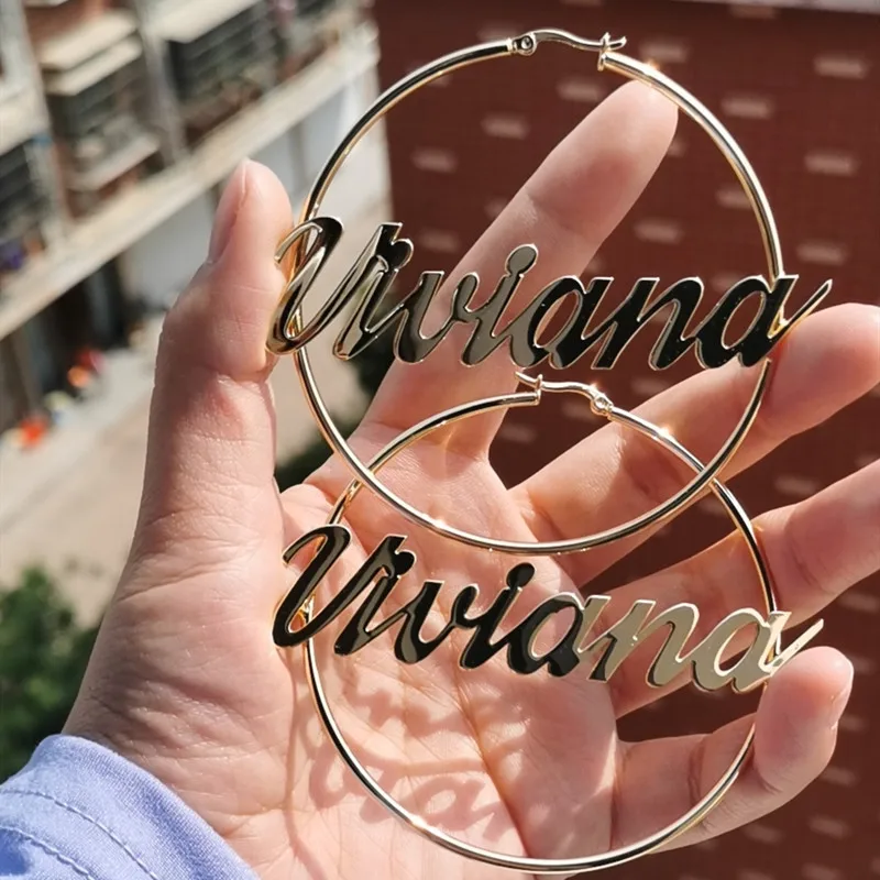 3UMeter 2020 New Name Earrings for Women Hip Hop Earring Personalized Hoop Custom Earrings Gold  Gift Dropshipping