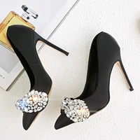 2021 spring womens shoes diamond pointed high heels thin heel sexy shallow mouth wedding shoes bridesmaid bow crystal pumps