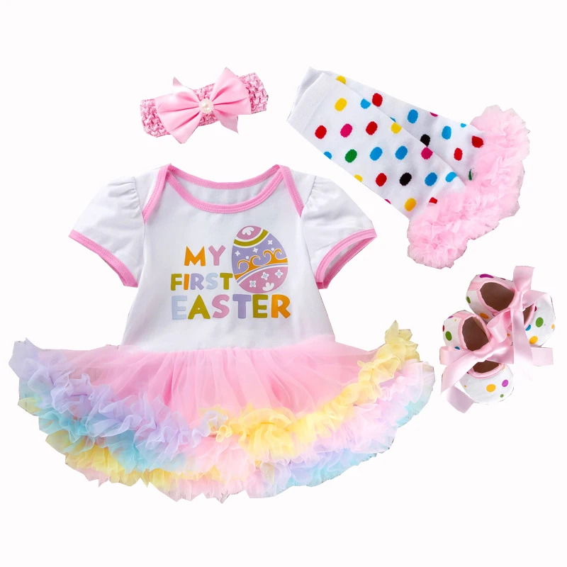 Одежда для малышей новорожденных с надписью My First Easter платье пачка комбинезон