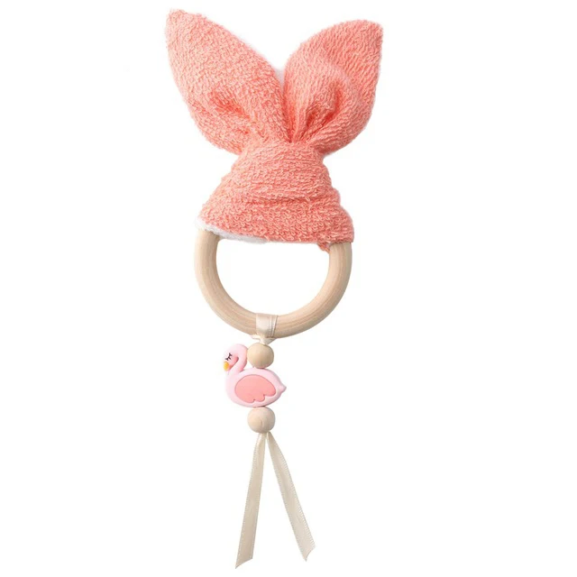 pink Let's Make/Модные Детские Прорезыватели для зубов, заячьи ушки, 1 шт., сделай сам, ювелирное изделие ручной работы, деревянное кольцо, силиконовая подвеска, пустышка, подвеска для кормления - Цвет: pink