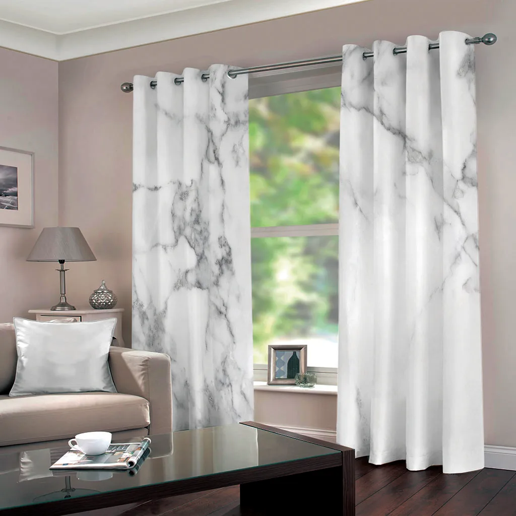 

3D White Curtain Living Room Bedroom Blackout Curtain European Large Marble Photo Drapes Cortinas