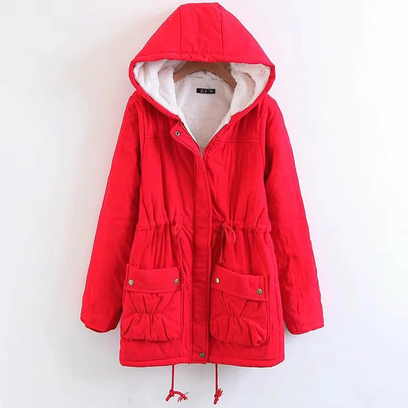 

Winter 2020 new lamb wool cotton-padded coat female European and American slim medium long women's hooded cotton-padded coat lar