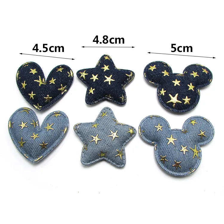

36Pcs Shiny denim Star heart Mouse Shape Stick Padded Appliques for Kids Hair Clip Hat Decor Ornament and Garment Accessoires
