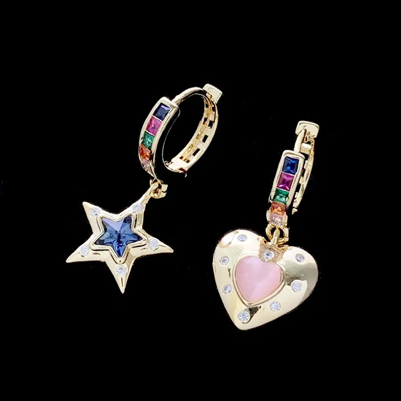 

Crystal Love Heart Five Star Dangle Earrings Rhinestone Drop Earrings for Women Jewelry Gift