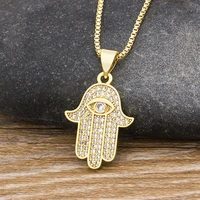 aibef 2020 turkish crystal evil eye hand palm hamsa pendant necklace for women gold jewelry link chains charm choker necklace