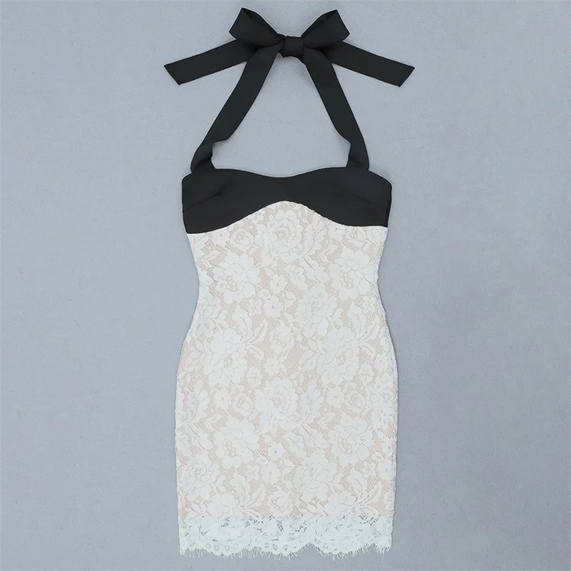 Женское вечернее Бандажное платье без рукавов белое кружевное платье-мини с