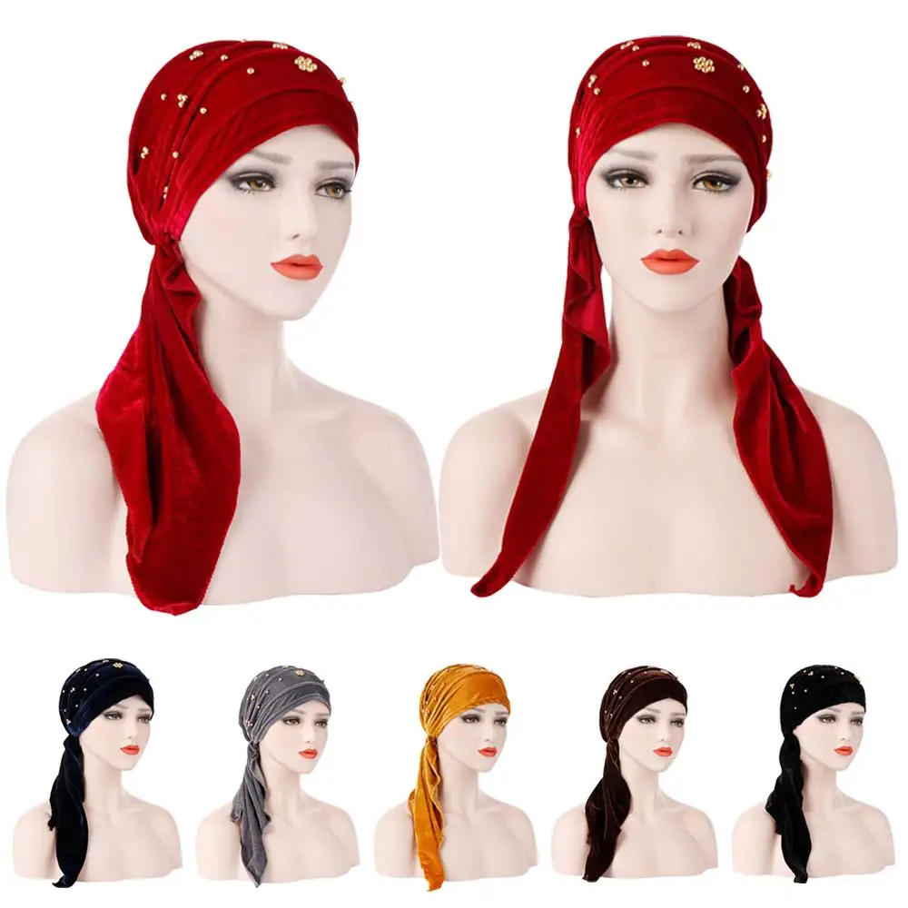 Женская мусульманская Шапка тюрбан с раком бархатный шарф шапка после