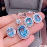 kjjeaxcmy fine jewelry 925 sterling silver inlaid natural blue topaz luxury pendant ring earring set support test chinese style