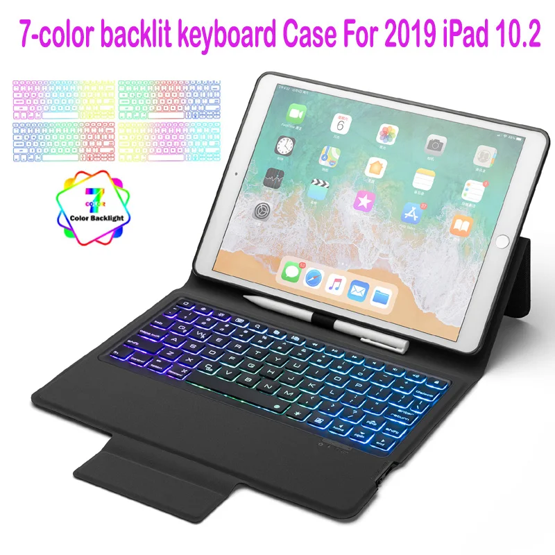 7 цветов задняя подсветка Беспроводная Bluetooth клавиатура чехол для ipad 10,2 Авто Режим сна/Пробуждение защитный чехол для ipad 10,2