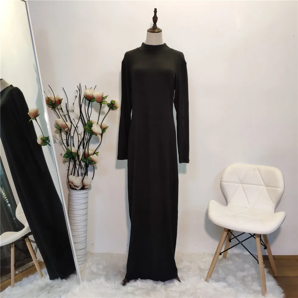 Эластичная хлопковая Абая Женская одежда в Дубае, турецкое женское платье большого размера, теплое мусульманское женское сексуальное облегающее платье - Цвет: Dark blue