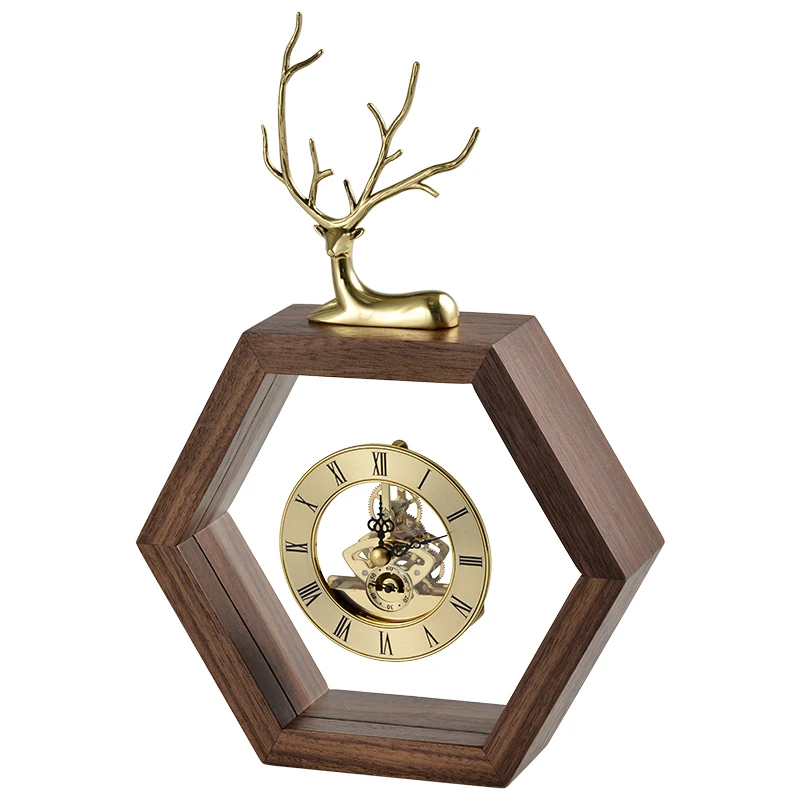 

Walnut Solid Wood Copper Clock Desktop Decoration New Chinese Style Affordable Luxury Style Living Room Entrance Bedroom