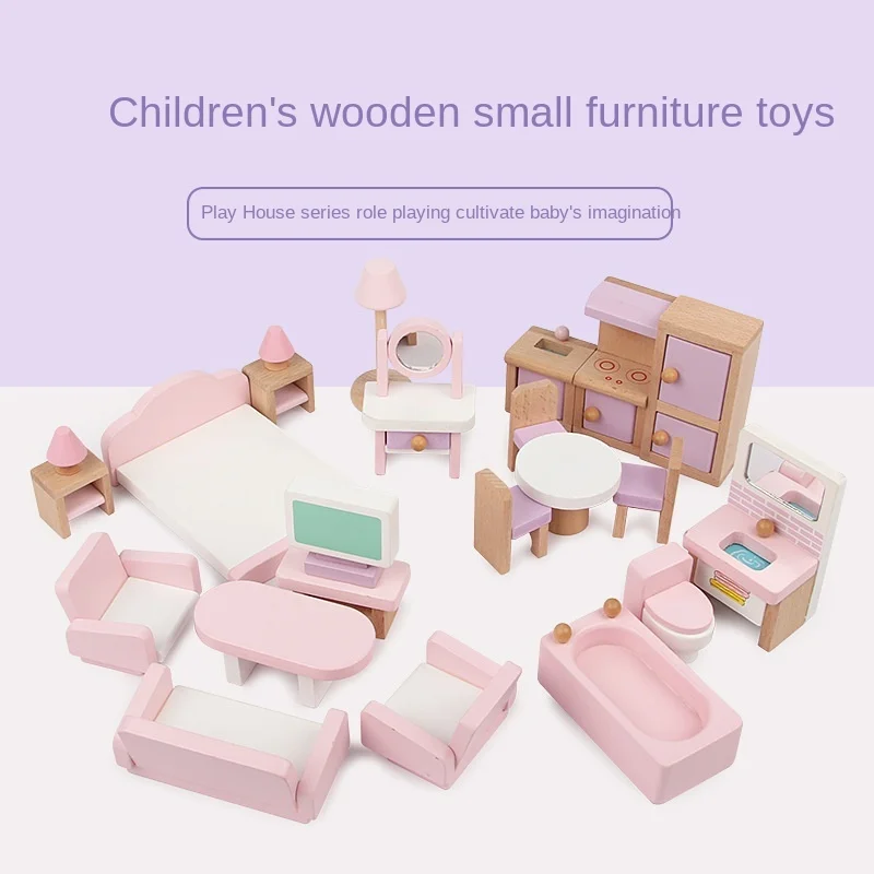 

Новинка, миниатюрная мебель для кукол, 22 шт., деревянный кукольный домик, набор мебели, развивающие игрушки для ролевых игр, подарки для дево...
