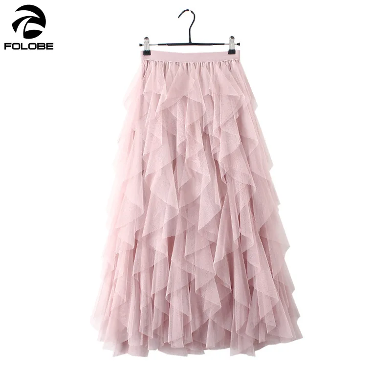 

Fashionable Elastic High Waist All-match Slim Women's Skirt Spliced Mesh Irregular Mid-length Skirt Autumn Korean Version Skirt