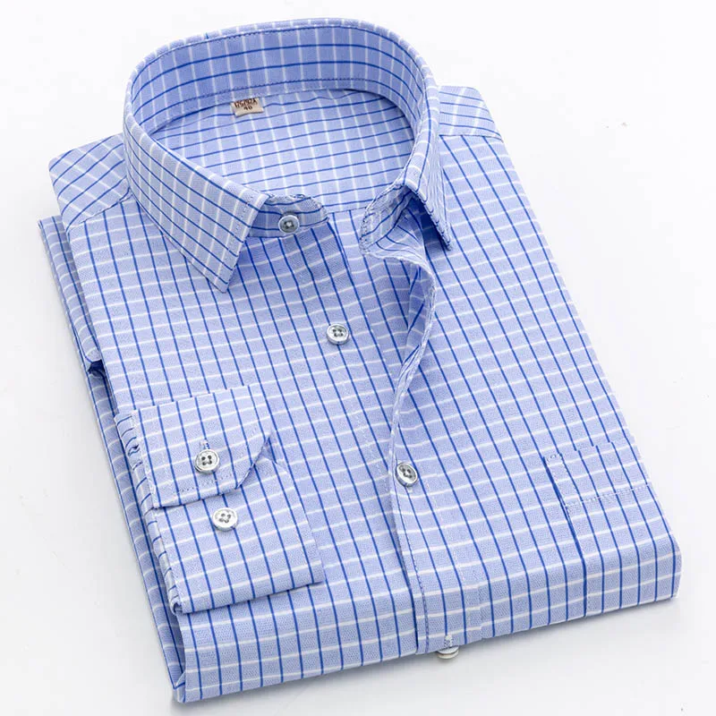 K88 dark blue plaid Новинка, брендовая мужская рубашка, мужские рубашки в полоску, мужская повседневная рубашка с длинным рукавом, деловая официальная рубашка в клетку, camisa social - Цвет: K88 dark blue plaid