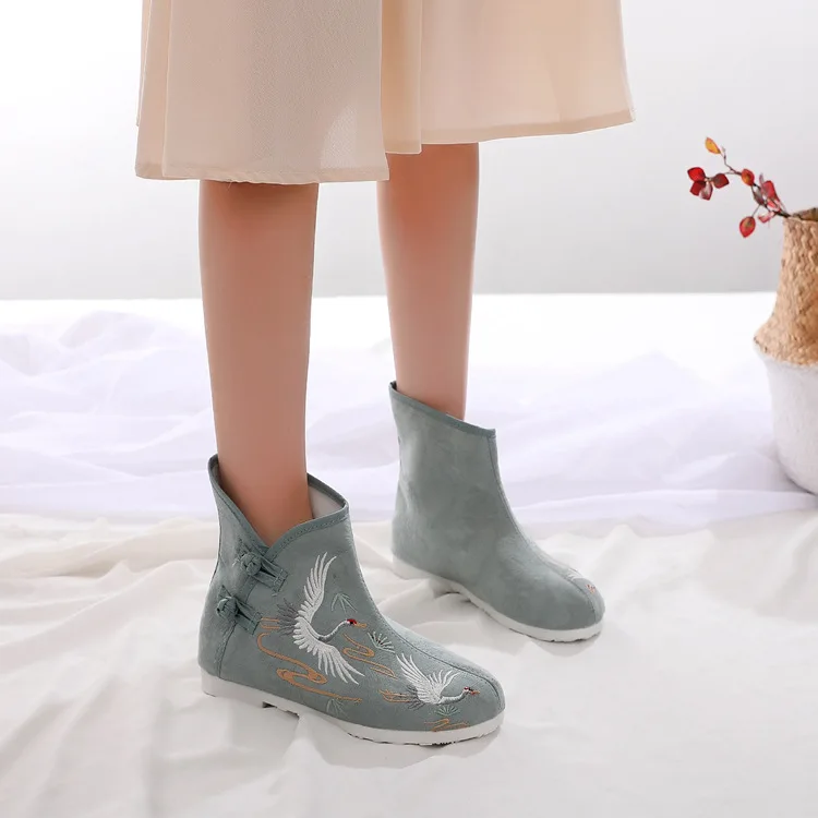 Тканевая обувь с цветком журавля античные Сапоги Женская китайская вышивкой в