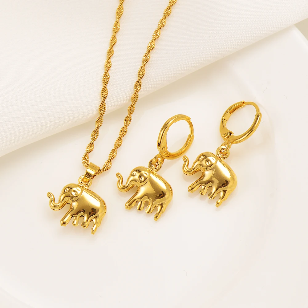 

Bangrui Gold Color Lovely Elephant Pendant Necklace Earrings For Women Classic Fashion Jewelry Sets African Jewelry Gifts