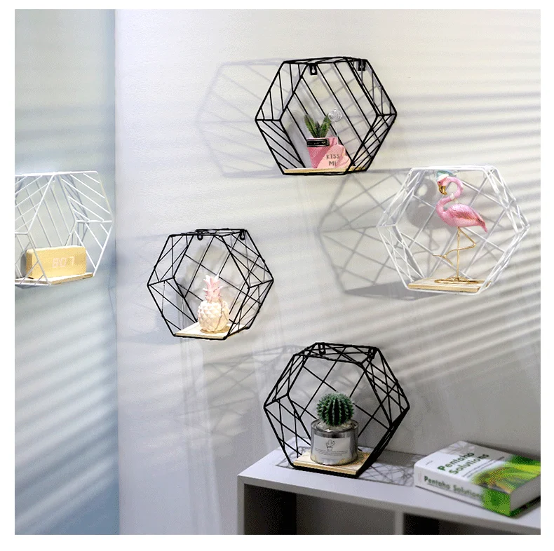 Железная шестиугольная решетка полка для хранения на стене в скандинавском