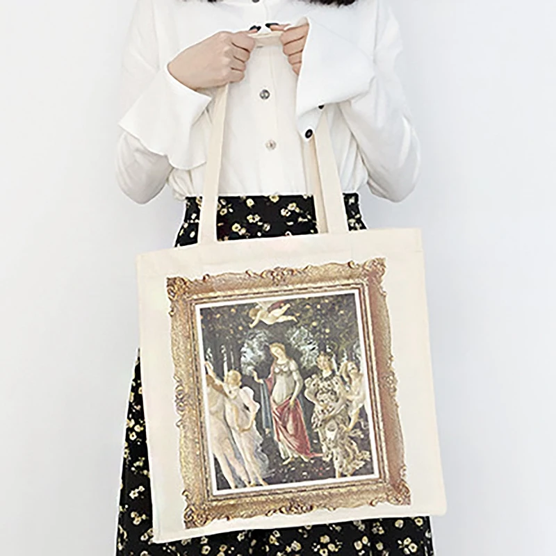 Винтажные холщовые сумки тоут складные для продуктового рынка картина маслом