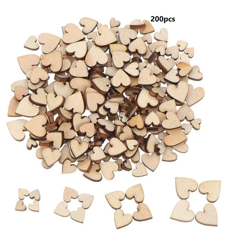 

200pcs 6/8/10/12mm 4 Sizes Mixed Love Heart Shape Wedding Table Scatter Decor Rustic Wooden Wedding Decoration Buttons