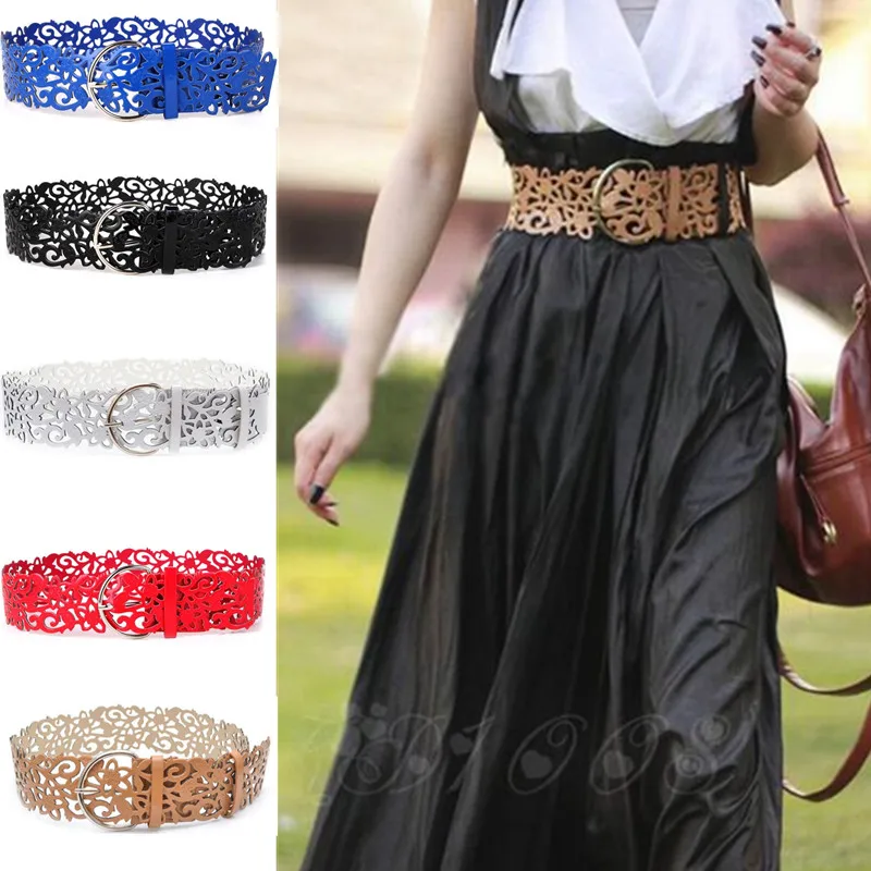 

All-Match Fashion Lady Luxury PU Leather Hollow Flower Chain Belt Dress Decorative Summer Wide Belts for Women