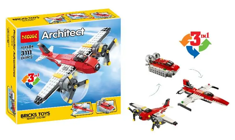 

DECOOL City 3 in 1 Creator Propeller Adventures Building Blocks Bricks Model Kids Toys Airbus Airplane Cargo Plane
