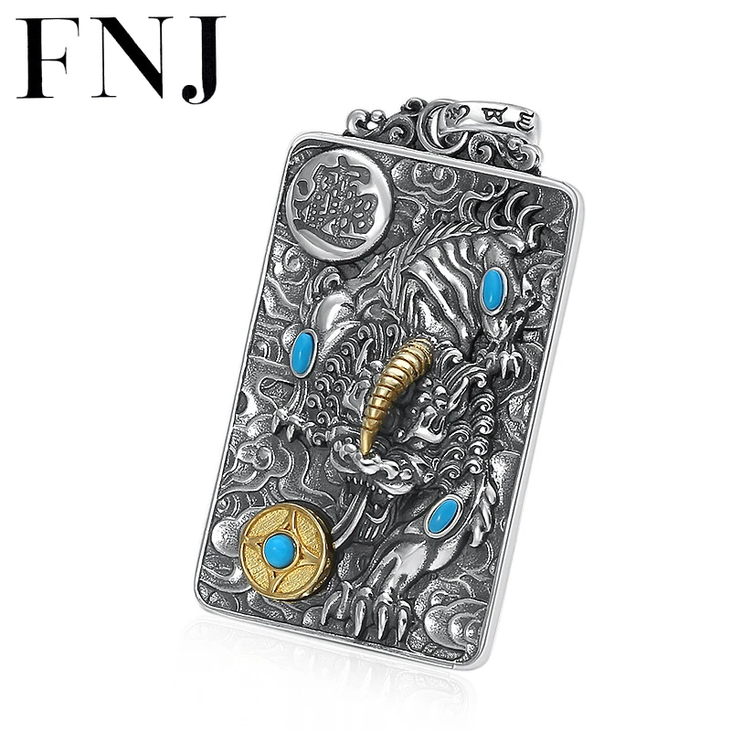 

FNJ Animal Pixiu Pendant 925 Silver Original Pure S925 Thai Silver Pendants for Jewelry Making Women Men Good Luck Blue Stone