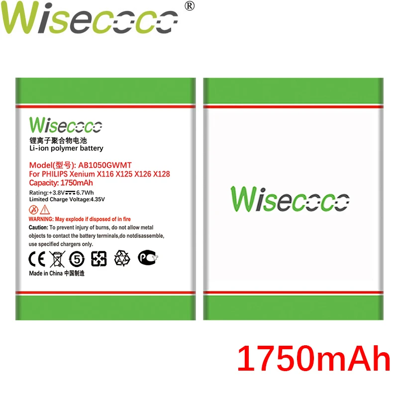 Аккумулятор WISECOCO 1750 мАч AB1050GWMT для телефона PHILIPS Xenium X116 X125 X126 X128 Pro + номер