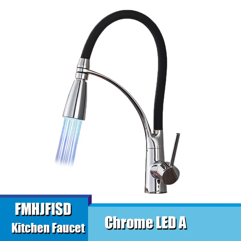 Chrome Black LED B Полированный хромированный кухонный кран для горячей и холодной воды с одной ручкой, с одним отверстием, с двумя функциями, распылитель, кран для воды - Цвет: Chrome Black LED B
